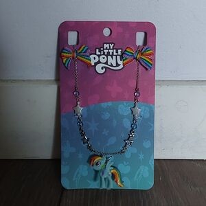 My Little Pony Rainbow Dash Necklace with Rainbow Bows and Silver Stars